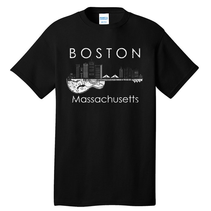 Boston Souvenir Massachusetts Skyline Music Guitar Tall T-Shirt