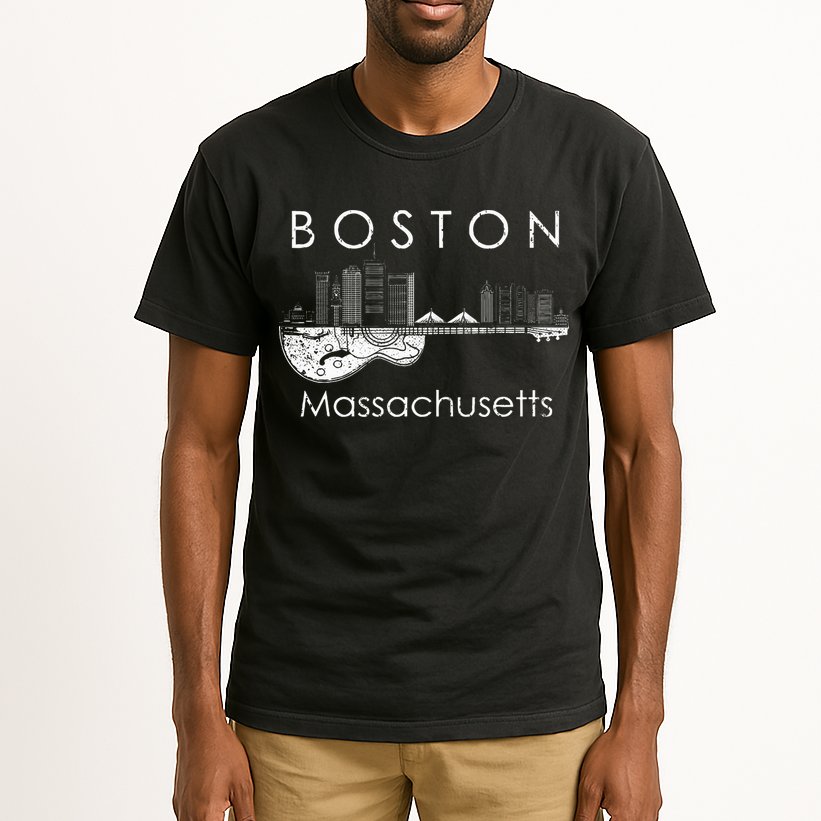 Boston Souvenir Massachusetts Skyline Music Guitar Tall T-Shirt