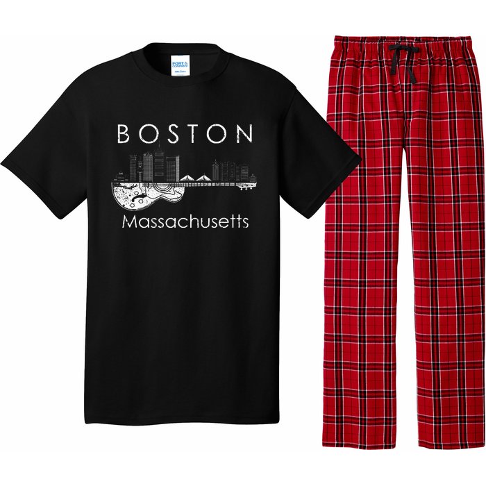 Boston Souvenir Massachusetts Skyline Music Guitar Pajama Set