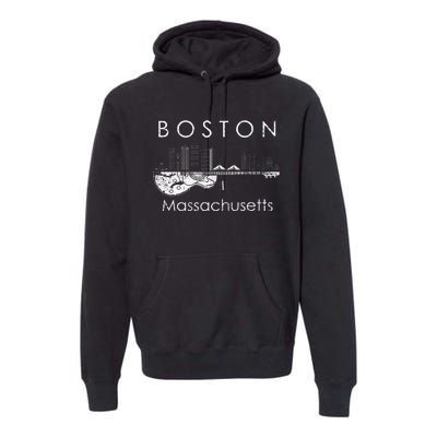 Boston Souvenir Massachusetts Skyline Music Guitar Premium Hoodie