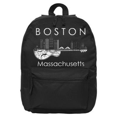 Boston Souvenir Massachusetts Skyline Music Guitar 16 in Basic Backpack