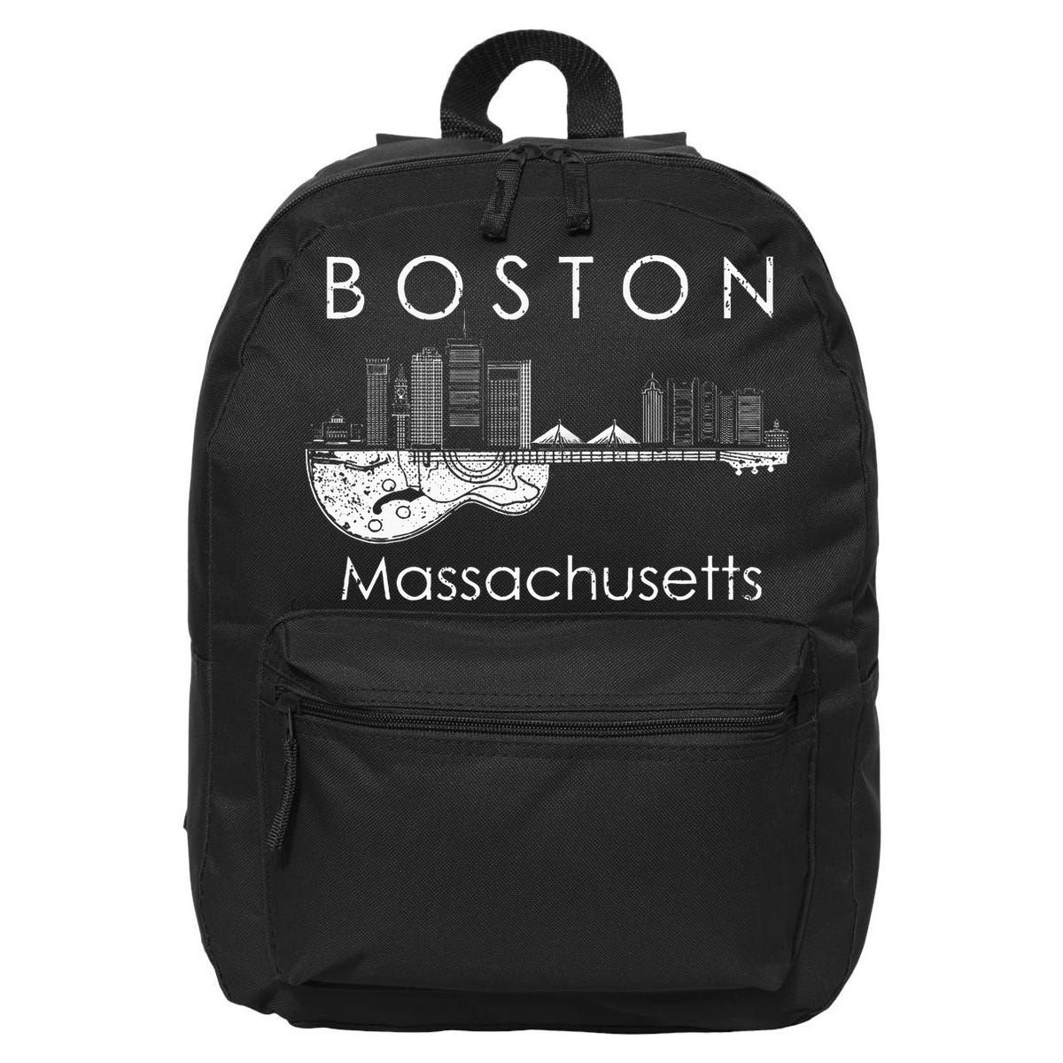 Boston Souvenir Massachusetts Skyline Music Guitar 16 in Basic Backpack