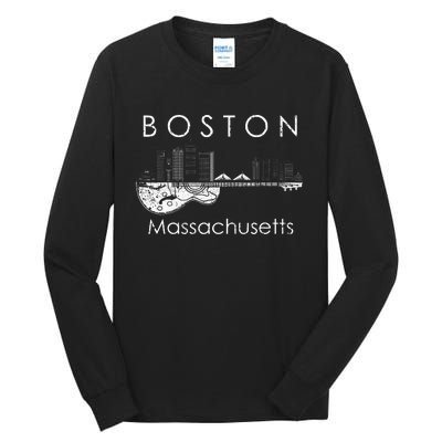 Boston Souvenir Massachusetts Skyline Music Guitar Tall Long Sleeve T-Shirt