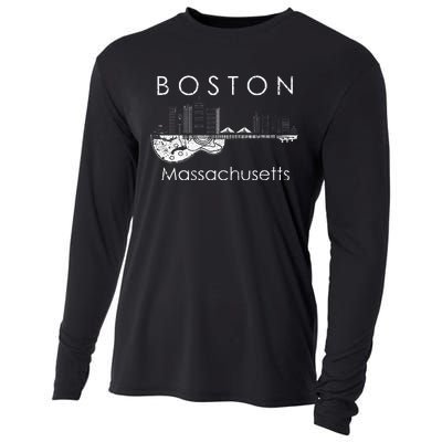 Boston Souvenir Massachusetts Skyline Music Guitar Cooling Performance Long Sleeve Crew