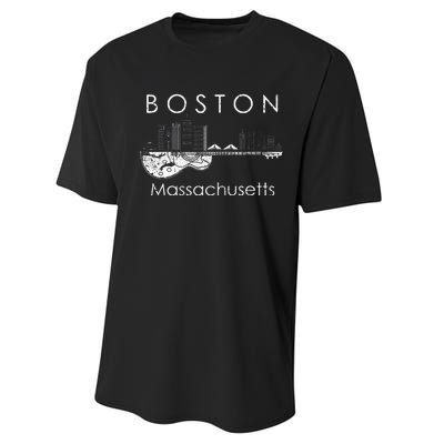 Boston Souvenir Massachusetts Skyline Music Guitar Performance Sprint T-Shirt