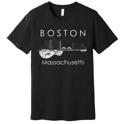 Boston Souvenir Massachusetts Skyline Music Guitar Premium T-Shirt