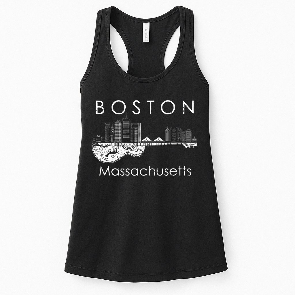 Boston Souvenir Massachusetts Skyline Music Guitar Womens Tank Top