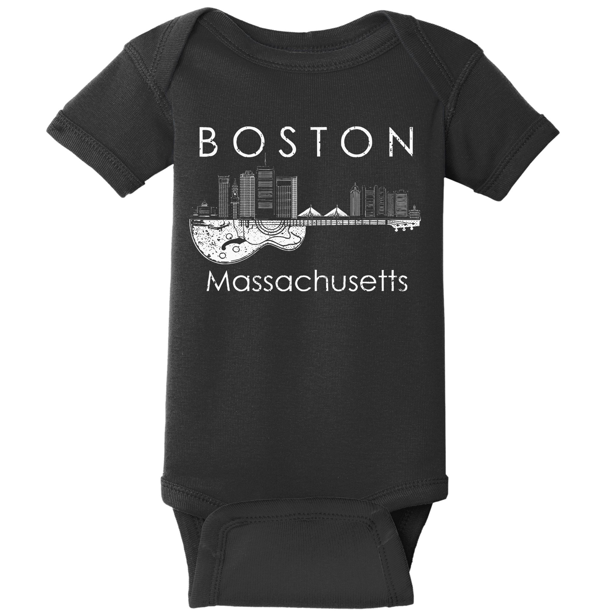 Boston Souvenir Massachusetts Skyline Music Guitar Baby Bodysuit