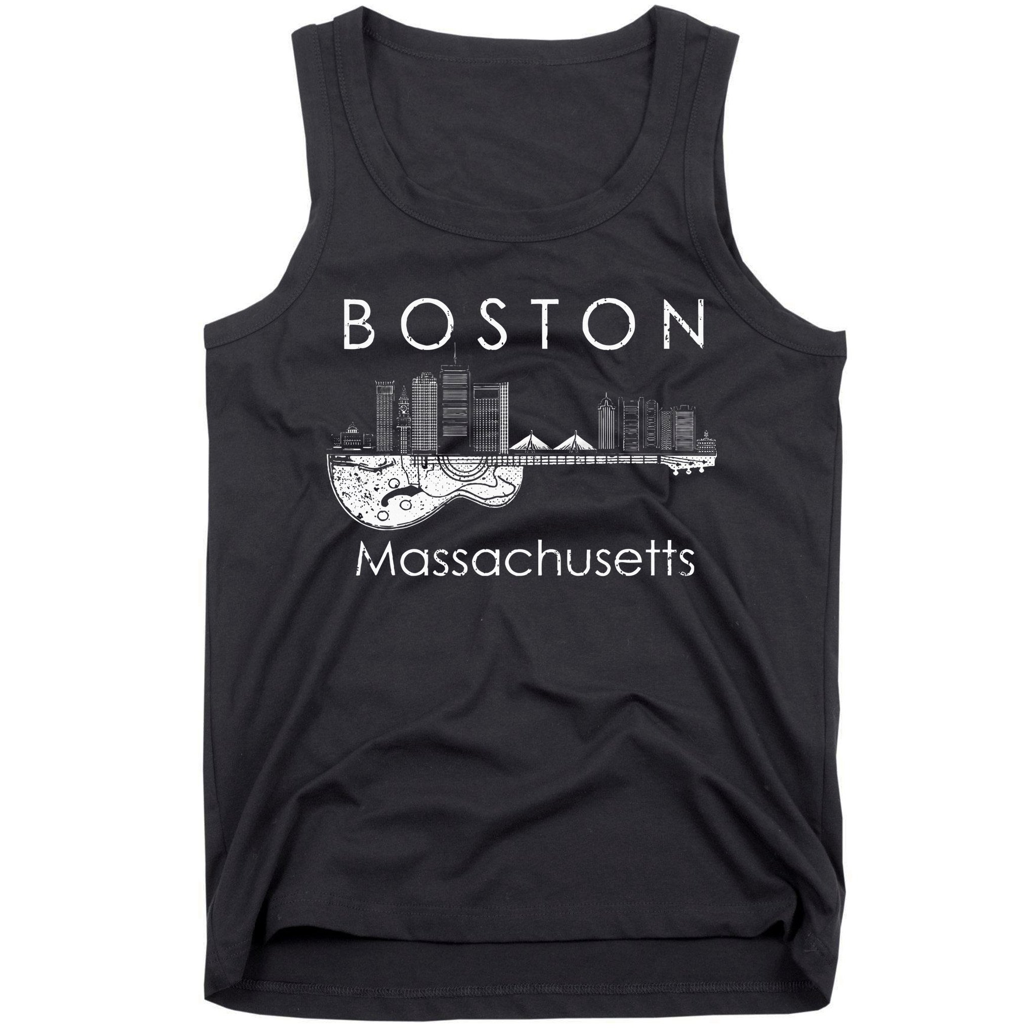 Boston Souvenir Massachusetts Skyline Music Guitar Tank Top