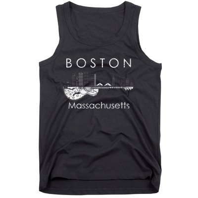 Boston Souvenir Massachusetts Skyline Music Guitar Tank Top