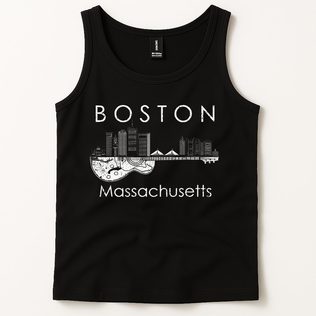 Boston Souvenir Massachusetts Skyline Music Guitar Tank Top