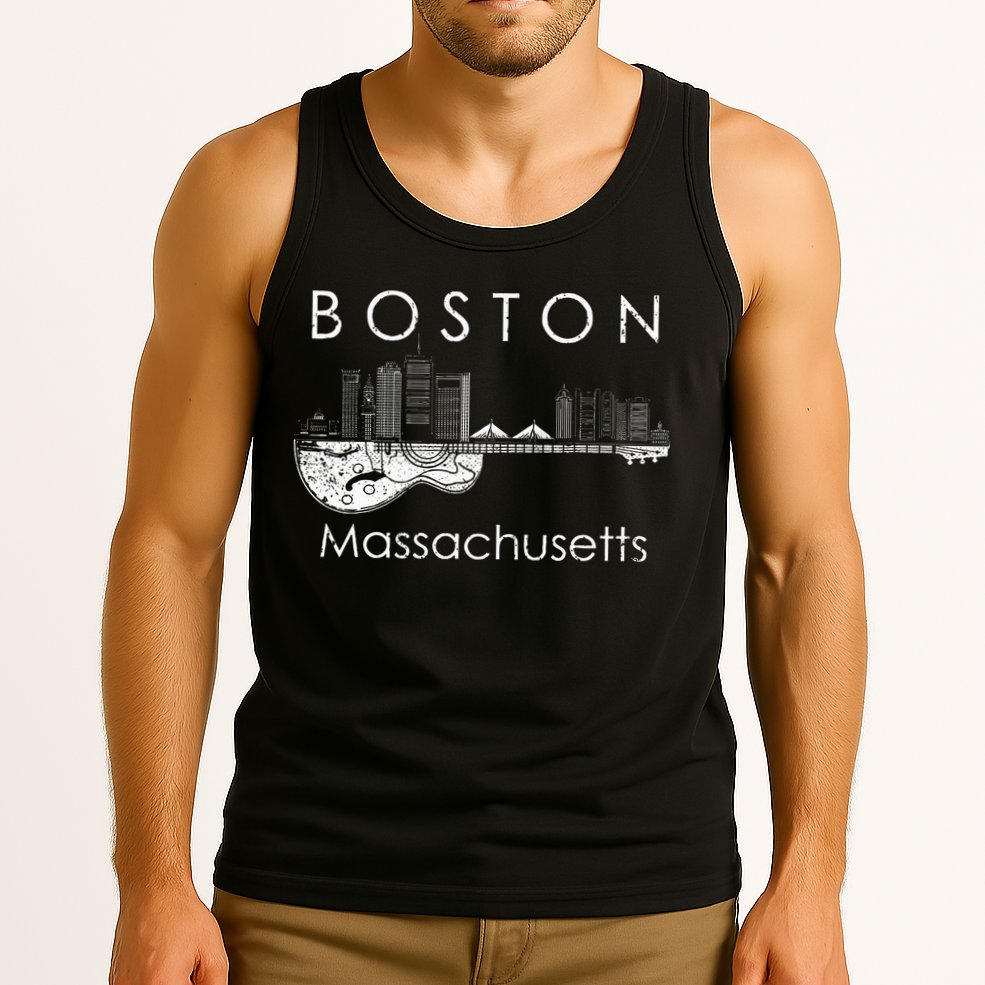 Boston Souvenir Massachusetts Skyline Music Guitar Tank Top