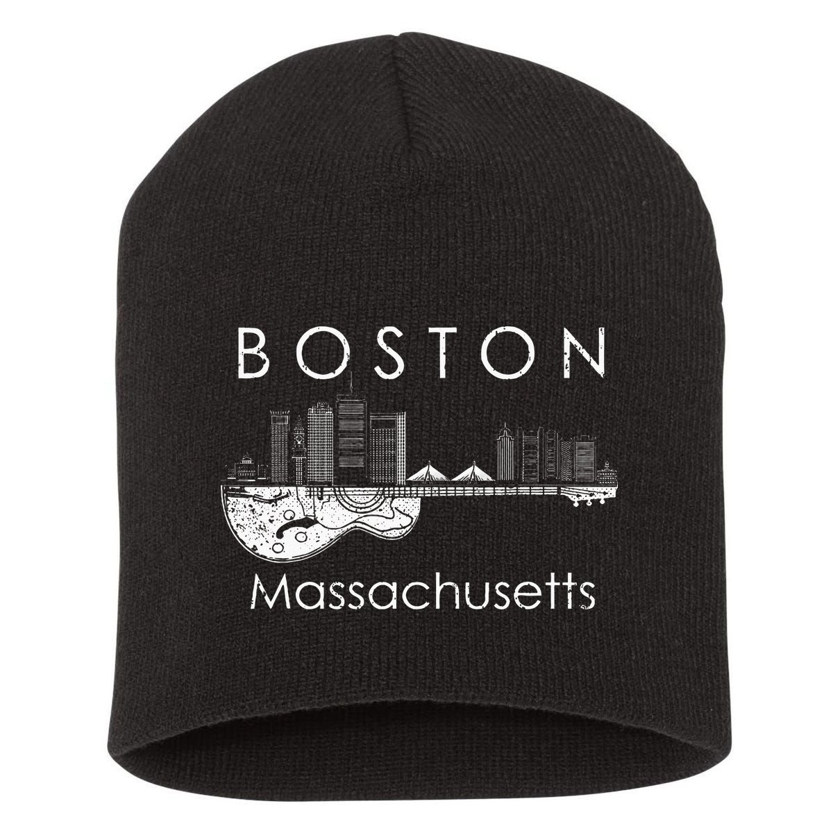 Boston Souvenir Massachusetts Skyline Music Guitar Short Acrylic Beanie