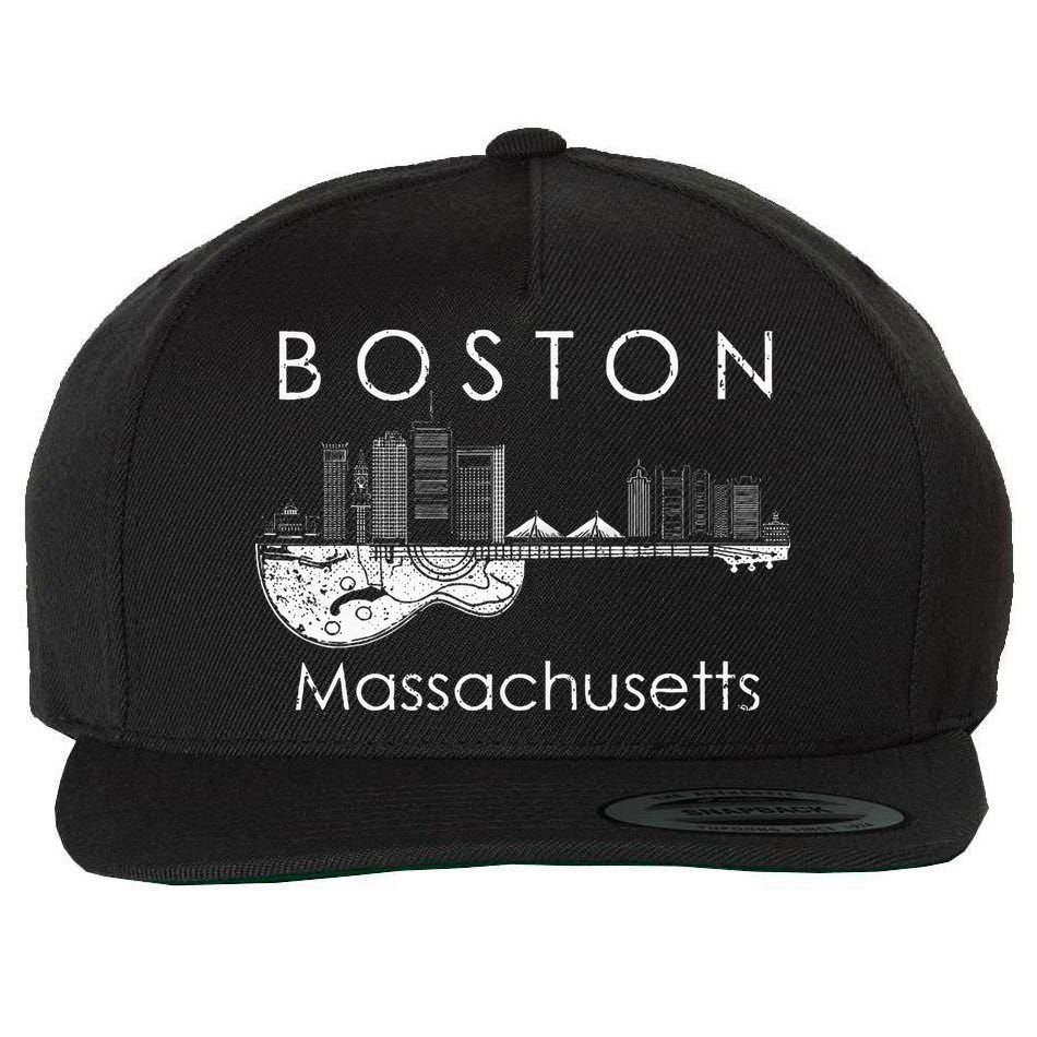 Boston Souvenir Massachusetts Skyline Music Guitar Wool Snapback Cap