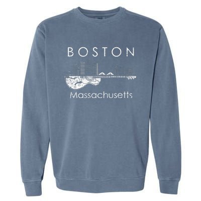 Boston Souvenir Massachusetts Skyline Music Guitar Garment-Dyed Sweatshirt