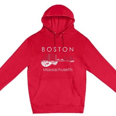 Boston Souvenir Massachusetts Skyline Music Guitar Premium Pullover Hoodie