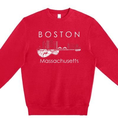 Boston Souvenir Massachusetts Skyline Music Guitar Premium Crewneck Sweatshirt