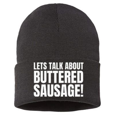 Buttery Sausages Memes Gifts & Funny Buttered Sausage Sustainable Knit Beanie