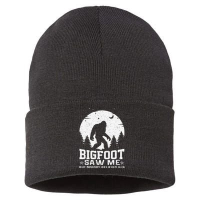 Bigfoot Saw Me But Nobody Believes Him Funny Sasquatch Yeti Gift Sustainable Knit Beanie