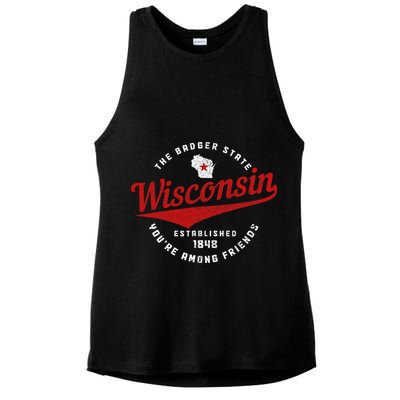 Badger State Map Pride Vintage Of Wisconsin Ladies PosiCharge Tri-Blend Wicking Tank