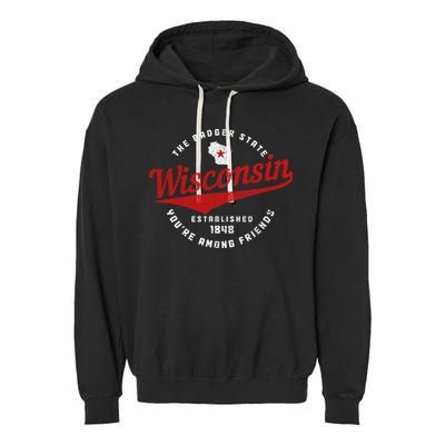 Badger State Map Pride Vintage Of Wisconsin Garment-Dyed Fleece Hoodie