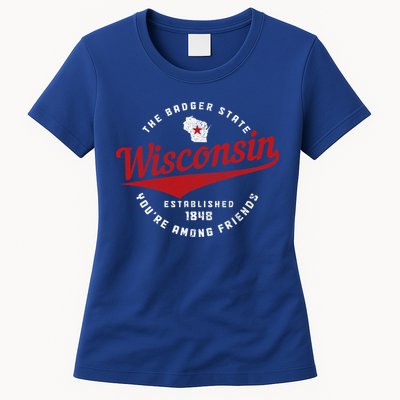 Badger State Map Pride Vintage Of Wisconsin Womens T-Shirt