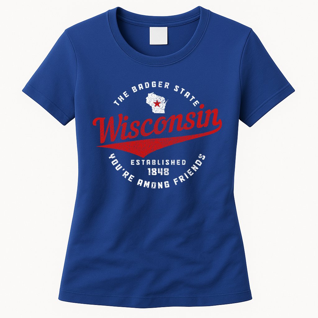 Badger State Map Pride Vintage Of Wisconsin Womens T-Shirt