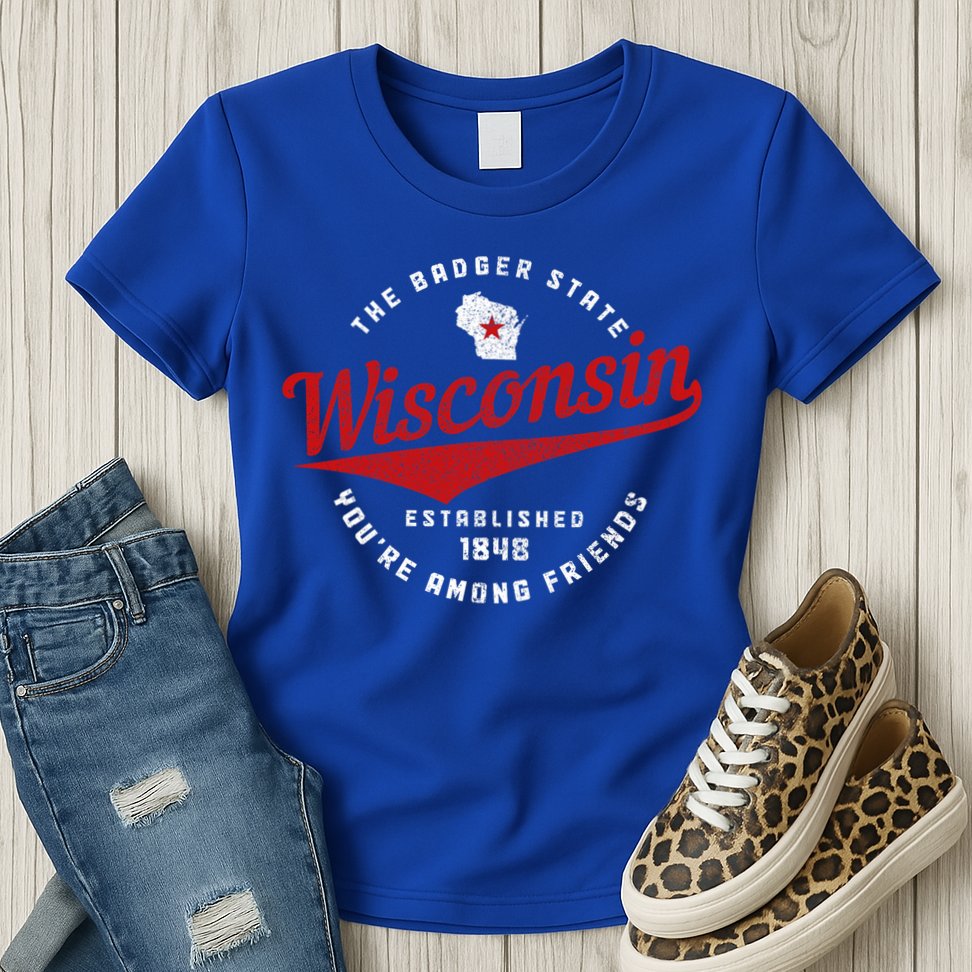 Badger State Map Pride Vintage Of Wisconsin Womens T-Shirt
