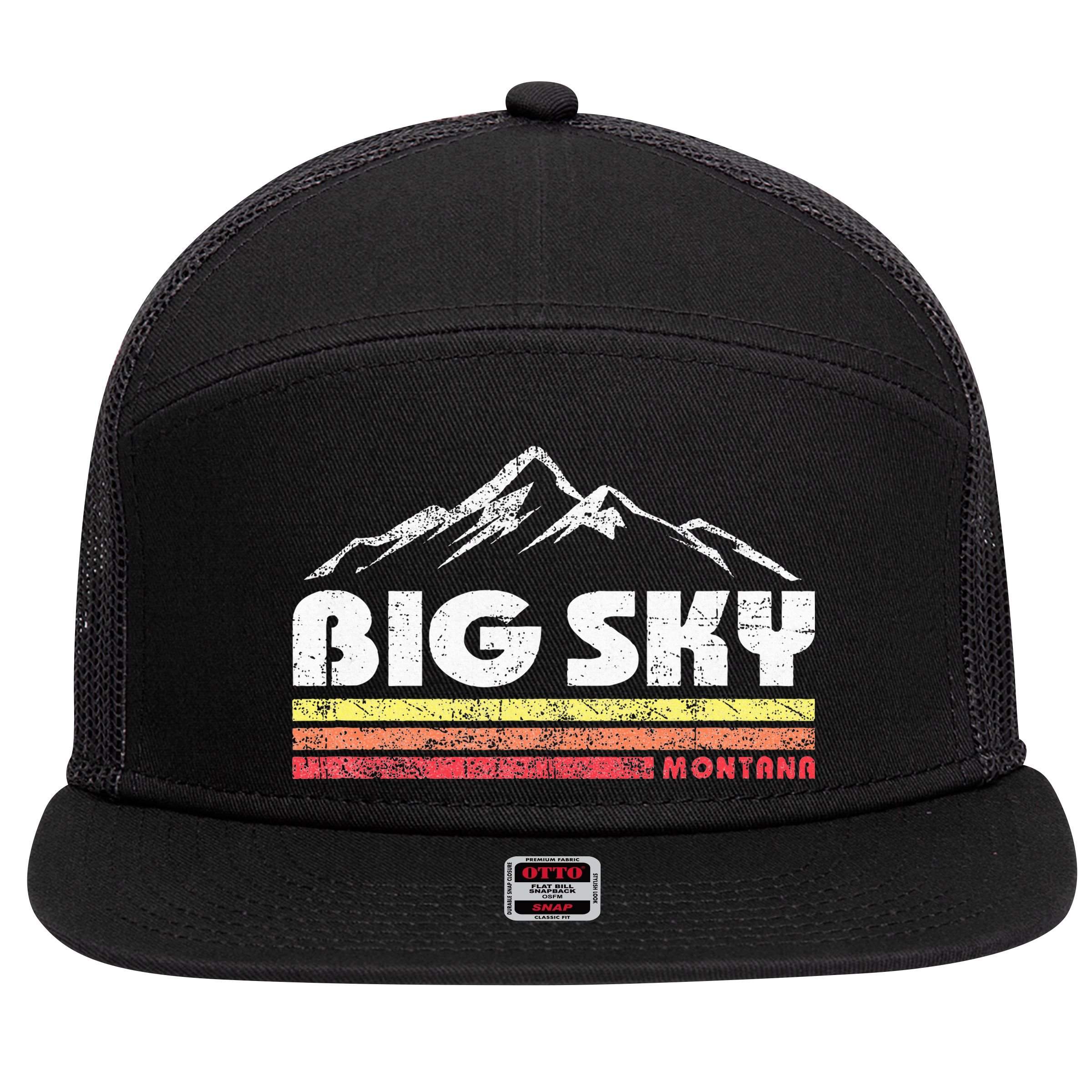 Big Sky Montana Mountain Sunset 7 Panel Mesh Trucker Snapback Hat
