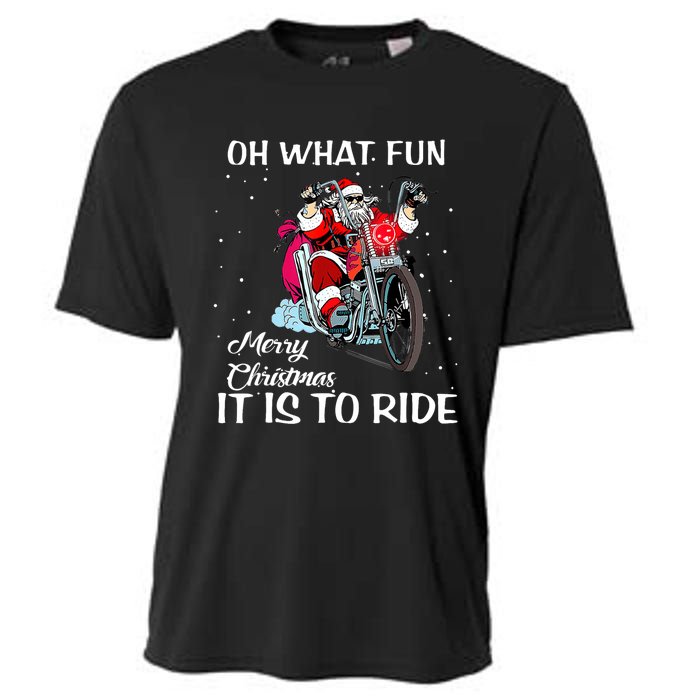 Biker Santa Motorcycle Fan Merry Christmas Xmas Holidays Cooling Performance Crew T-Shirt