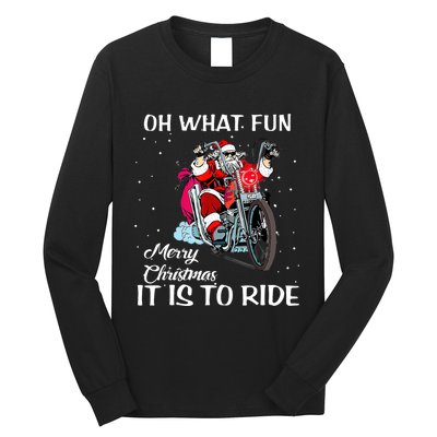 Biker Santa Motorcycle Fan Merry Christmas Xmas Holidays Long Sleeve Shirt