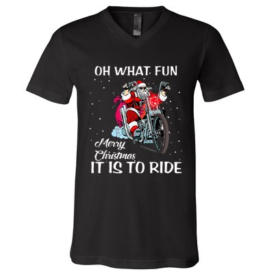 Biker Santa Motorcycle Fan Merry Christmas Xmas Holidays V-Neck T-Shirt