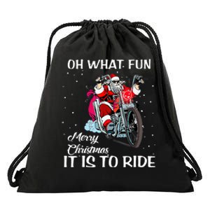 Biker Santa Motorcycle Fan Merry Christmas Xmas Holidays Drawstring Bag