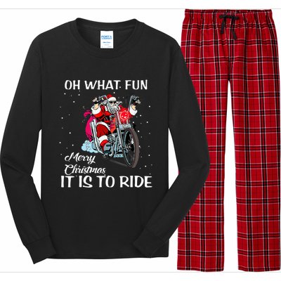 Biker Santa Motorcycle Fan Merry Christmas Xmas Holidays Long Sleeve Pajama Set