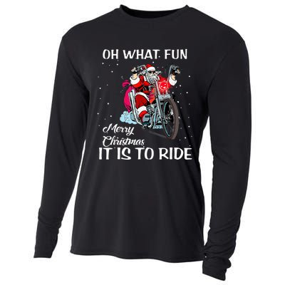 Biker Santa Motorcycle Fan Merry Christmas Xmas Holidays Cooling Performance Long Sleeve Crew