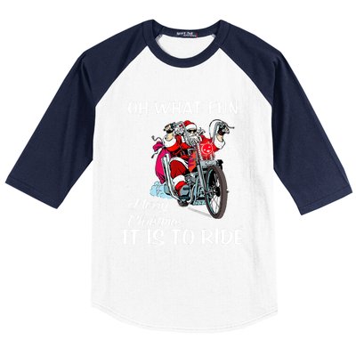 Biker Santa Motorcycle Fan Merry Christmas Xmas Holidays Baseball Sleeve Shirt