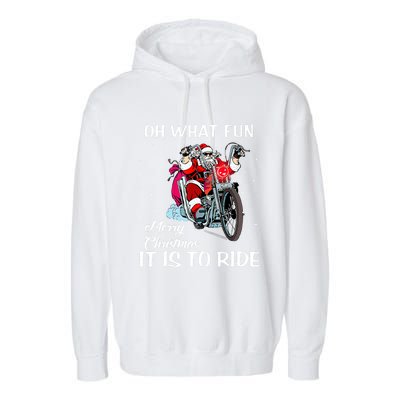 Biker Santa Motorcycle Fan Merry Christmas Xmas Holidays Garment-Dyed Fleece Hoodie