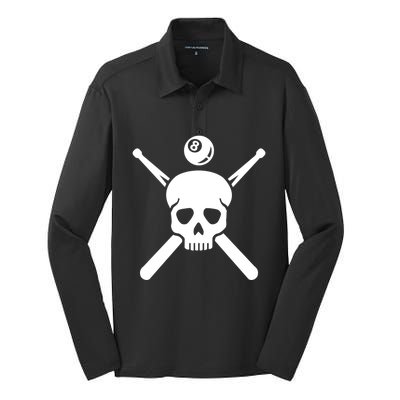 Billiards Skull Meaningful Gift Silk Touch Performance Long Sleeve Polo