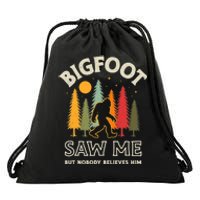 Bigfoot Saw Me But Nobody Believes Him Funny Sasquatch Retro Drawstring Bag