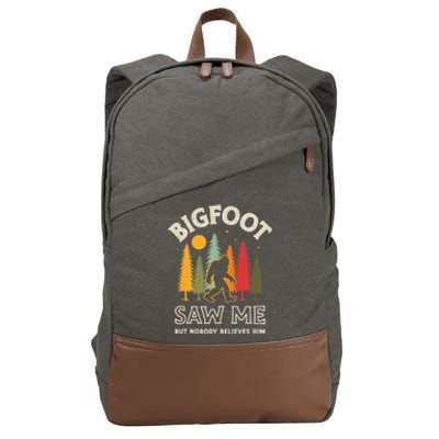 Bigfoot Saw Me But Nobody Believes Him Funny Sasquatch Retro Cotton Canvas Backpack