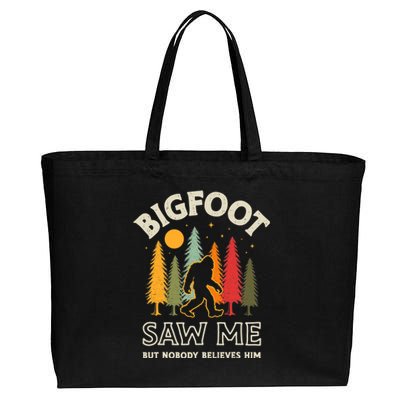 Bigfoot Saw Me But Nobody Believes Him Funny Sasquatch Retro Cotton Canvas Jumbo Tote