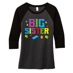 Big Sister Master Builder Building Bricks Blocks Family Set Women's Tri-Blend 3/4-Sleeve Raglan Shirt