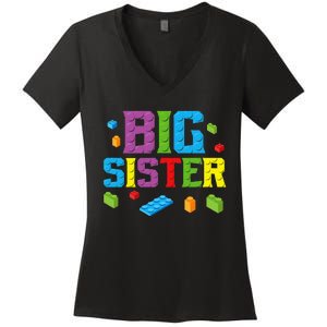 Big Sister Master Builder Building Bricks Blocks Family Set Women's V-Neck T-Shirt