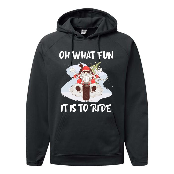 Biker Santa Motorcycle Fan Merry Christmas Xmas Holidays Performance Fleece Hoodie