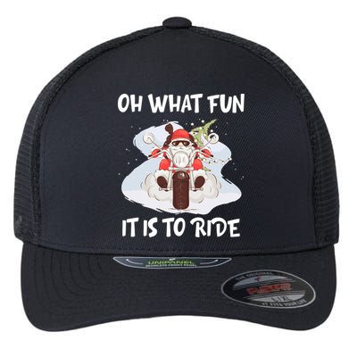 Biker Santa Motorcycle Fan Merry Christmas Xmas Holidays Flexfit Unipanel Trucker Cap