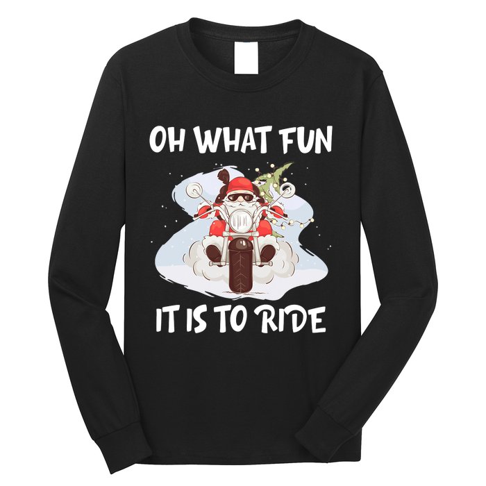 Biker Santa Motorcycle Fan Merry Christmas Xmas Holidays Long Sleeve Shirt