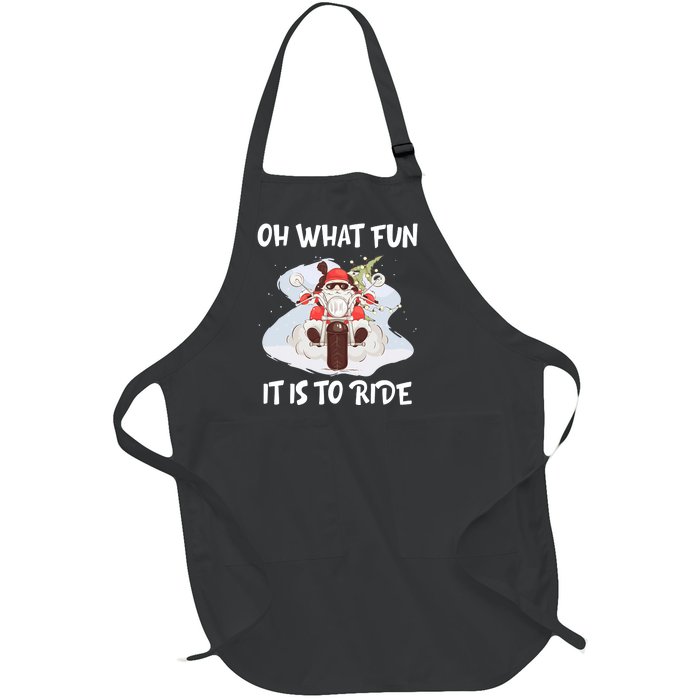 Biker Santa Motorcycle Fan Merry Christmas Xmas Holidays Full-Length Apron With Pockets