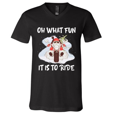 Biker Santa Motorcycle Fan Merry Christmas Xmas Holidays V-Neck T-Shirt