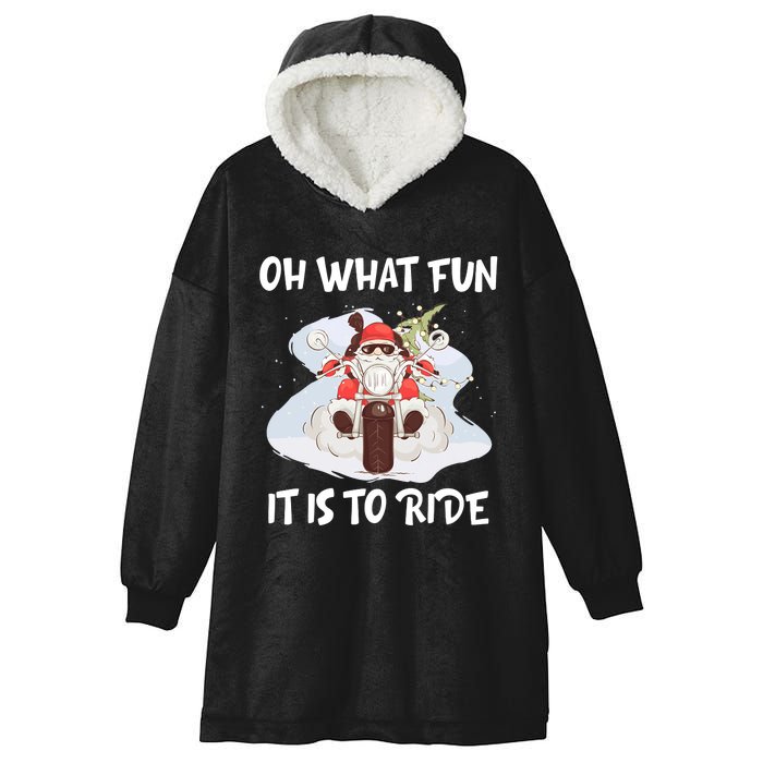 Biker Santa Motorcycle Fan Merry Christmas Xmas Holidays Hooded Wearable Blanket