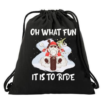 Biker Santa Motorcycle Fan Merry Christmas Xmas Holidays Drawstring Bag